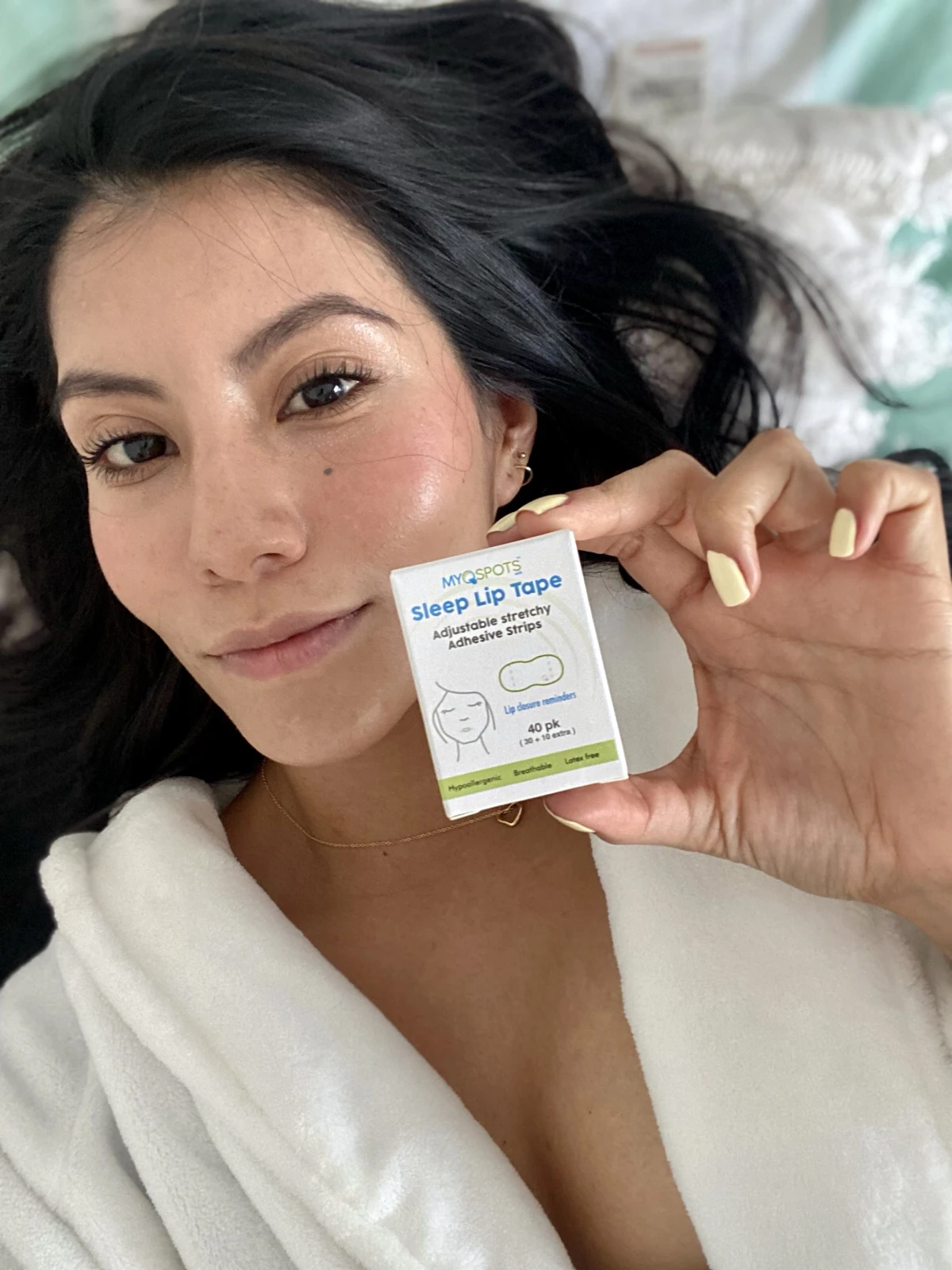 Millen Guerrero presenting a sleep lip mask in creator content