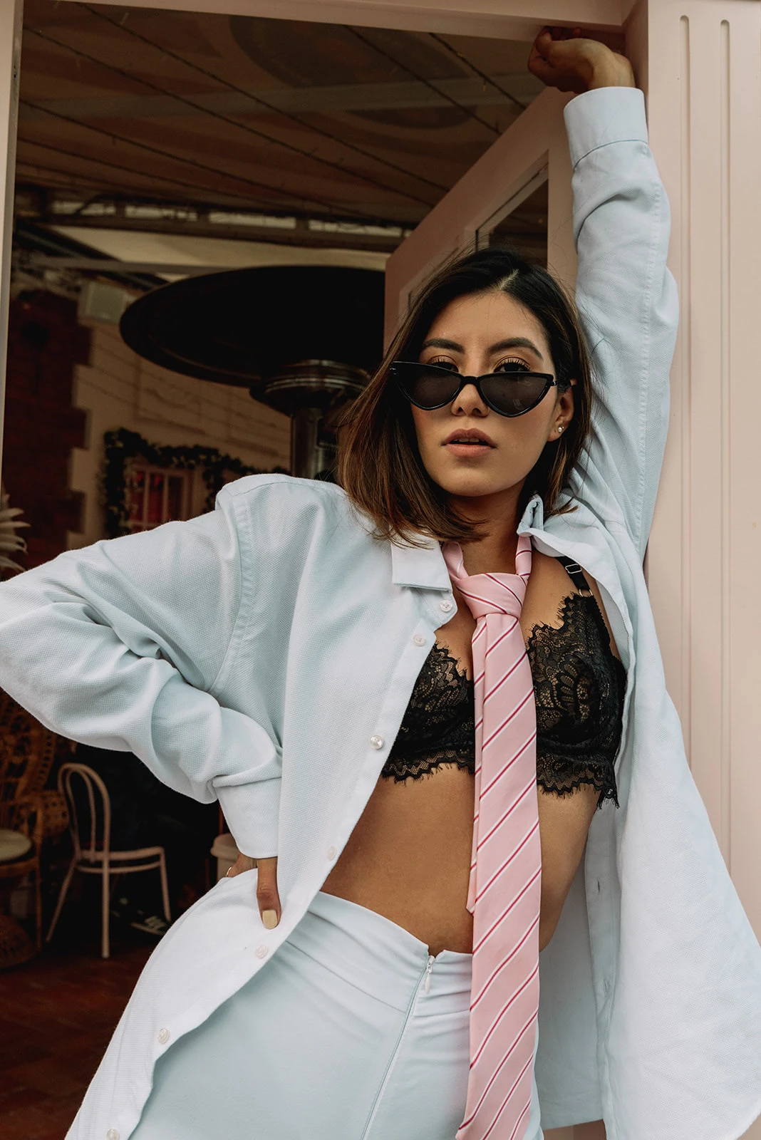 Millen Guerrero in tailored styling for a fashion lookbook